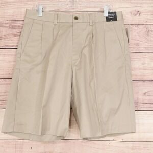Nordstrom Shorts Mens 33 Beige Chino Cotton Wrinkle-Free Pleated 9 Inseam Casual